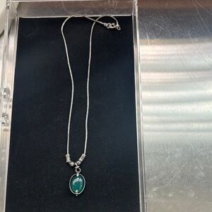Elegant Silver Necklace with Green Pendant